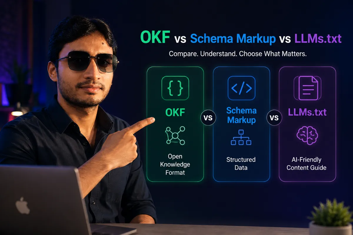 OKF vs Schema Markup vs LLMs.txt