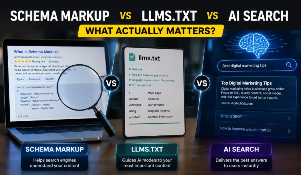 Schema Markup vs LLMs.txt vs AI Search