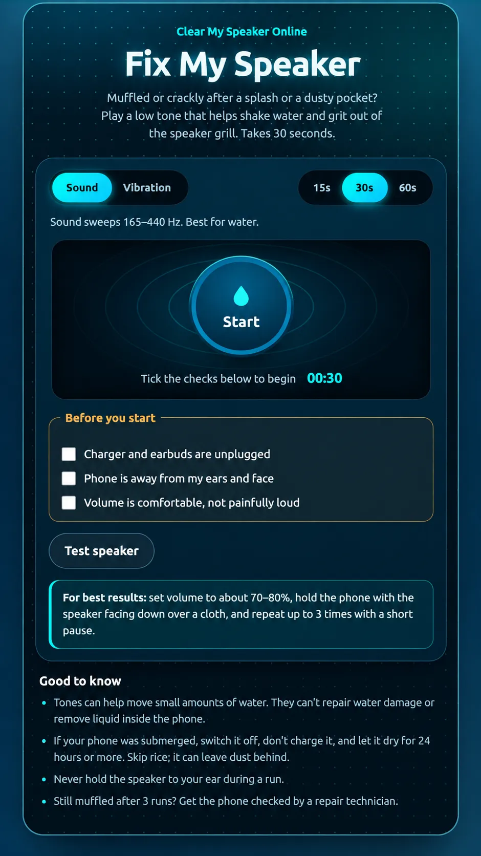 Fix My Speaker – Free Online Water & Dust Cleaner